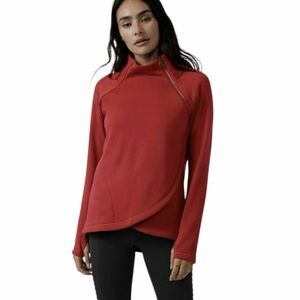 Athleta Sweatshirt Womens Tall Large Red Wrap Fleece Mock Neck Zip Pockets